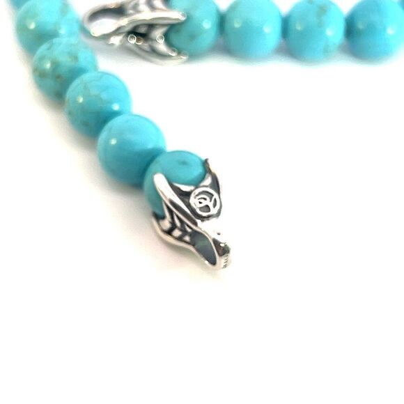 David Yurman Authentic Estate Turquoise Prayer Bead Bracelet 8" Silver DY439 - Picture 3 of 5